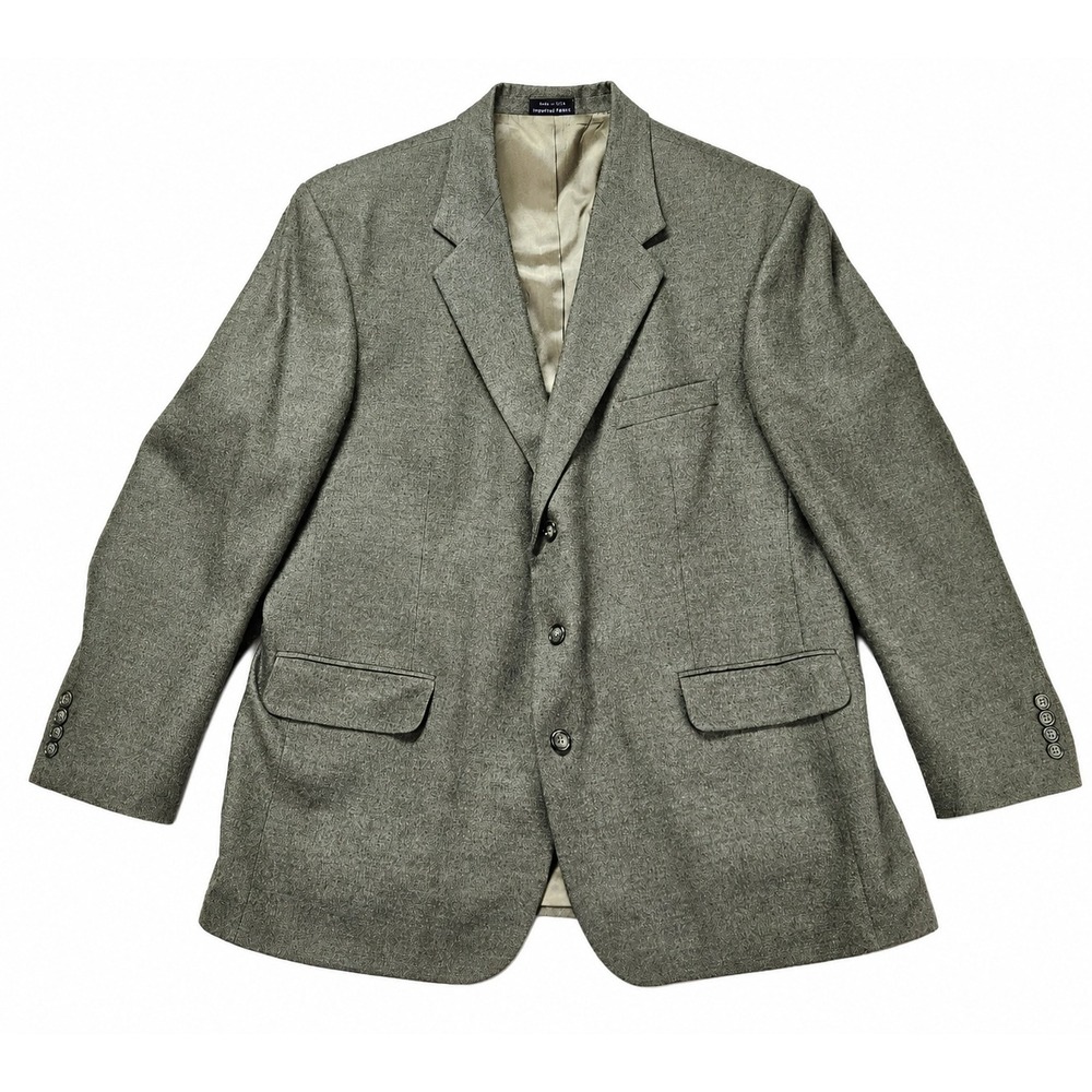 Lands End Lambswool Blazer Mens 48R Green Solid 3-Button Sport Coat Made in USA